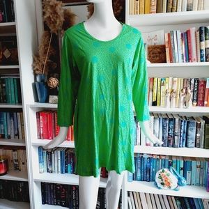 Gudrun Sjoden Green & Yellow Pattern Long Sleeve Light Fabric Pockets Tunic P885